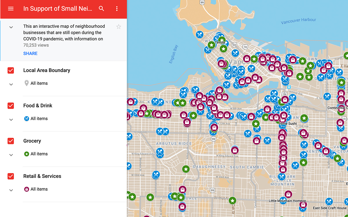 Map of small businesses to support in Vancouver during Covid19